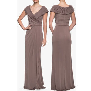 La Femme Ruched Jersey Column Gown 26519